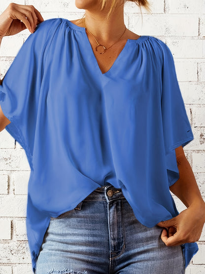 「lovevop」Notched Neck Loose Blouse, Casual Top For Summer & Spring, Women's Clothing