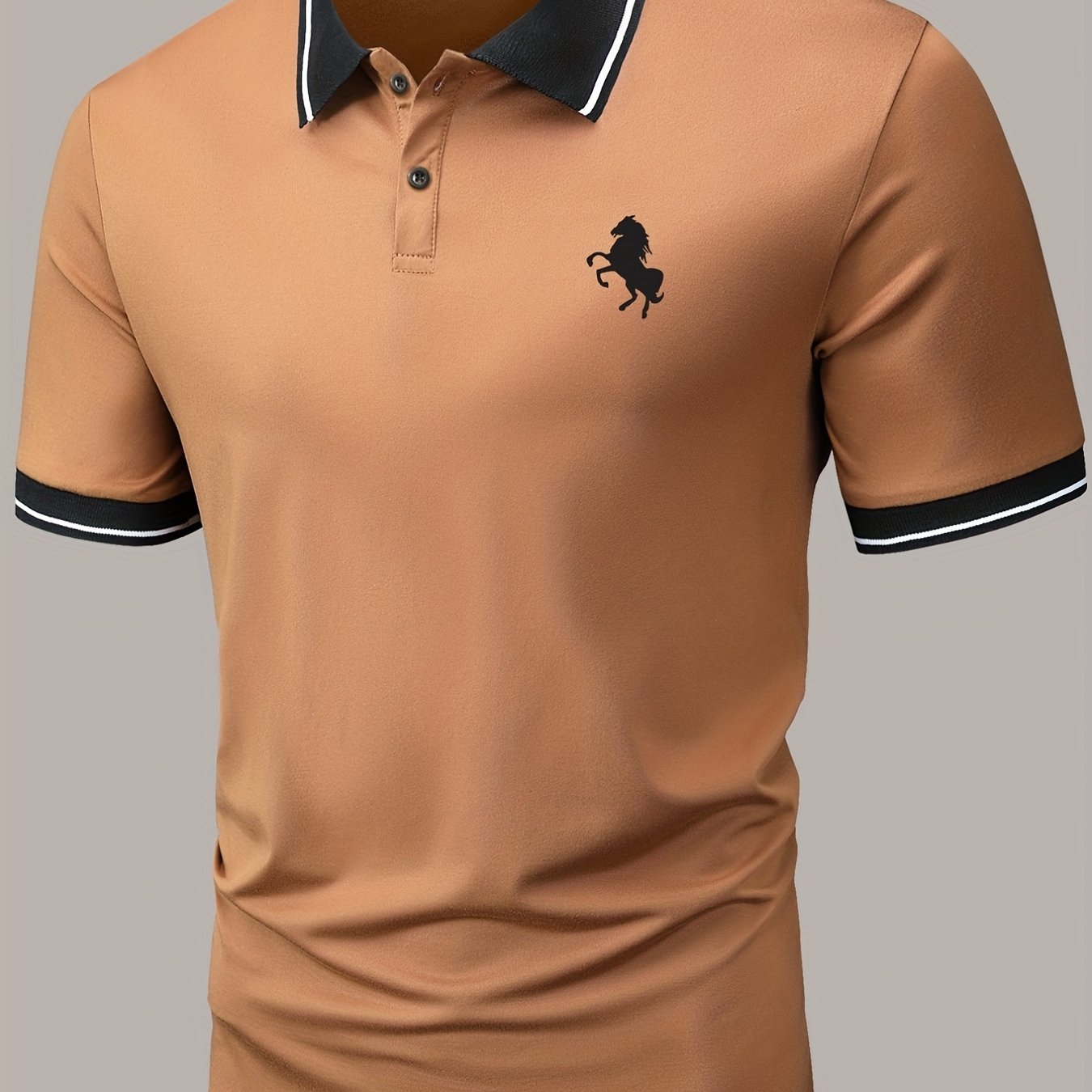 「lovevop」Men's Lapel Polo Shirt Short Sleeve Casual Slight Stretch Button Regular Summer Wear