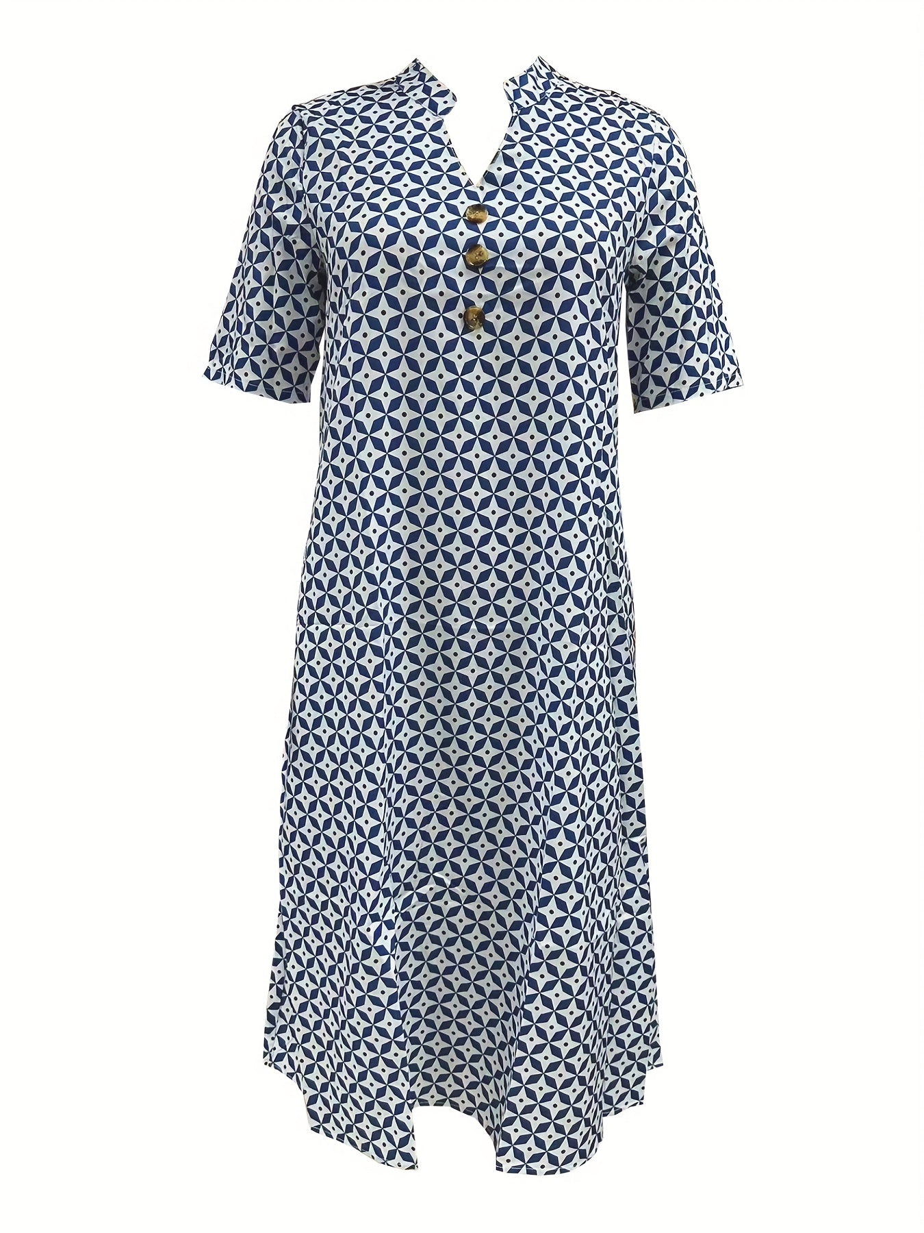 「lovevop」Allover Print Button Front Dress, Casual Short Sleeve Dress For Spring & Summer, Women's Clothing