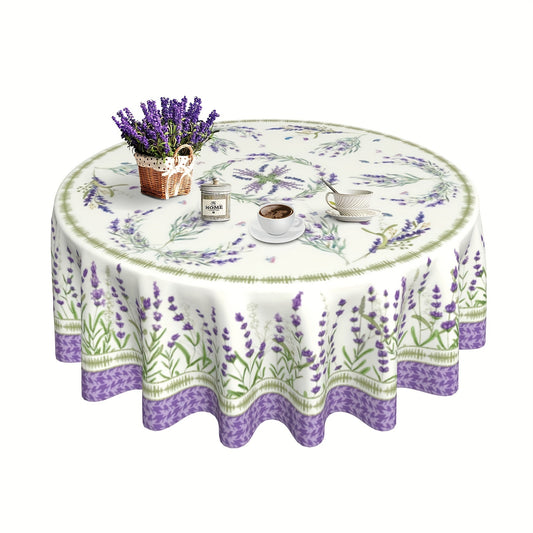 1pc Romantic Lilac Field Tablecloth - Spring/Summer Decor - Stain/Wrinkle-Free, Ideal for Home, Kitchen, Dining, Parties, & Gifts