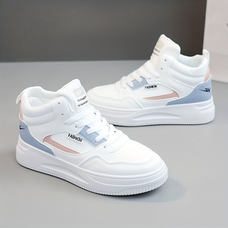 「lovevop」Women's Colorblock Skate Shoes, Platform High-top Lace Up Sneakers, Breathable Sports Shoes