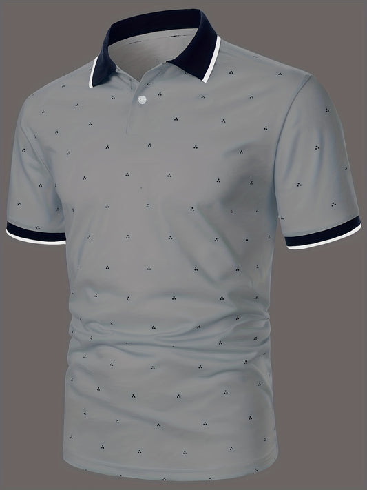 「lovevop」Men's Polo Shirts, Casual Navy Blue Slim Fit Lapel Button Up Polo Shirt