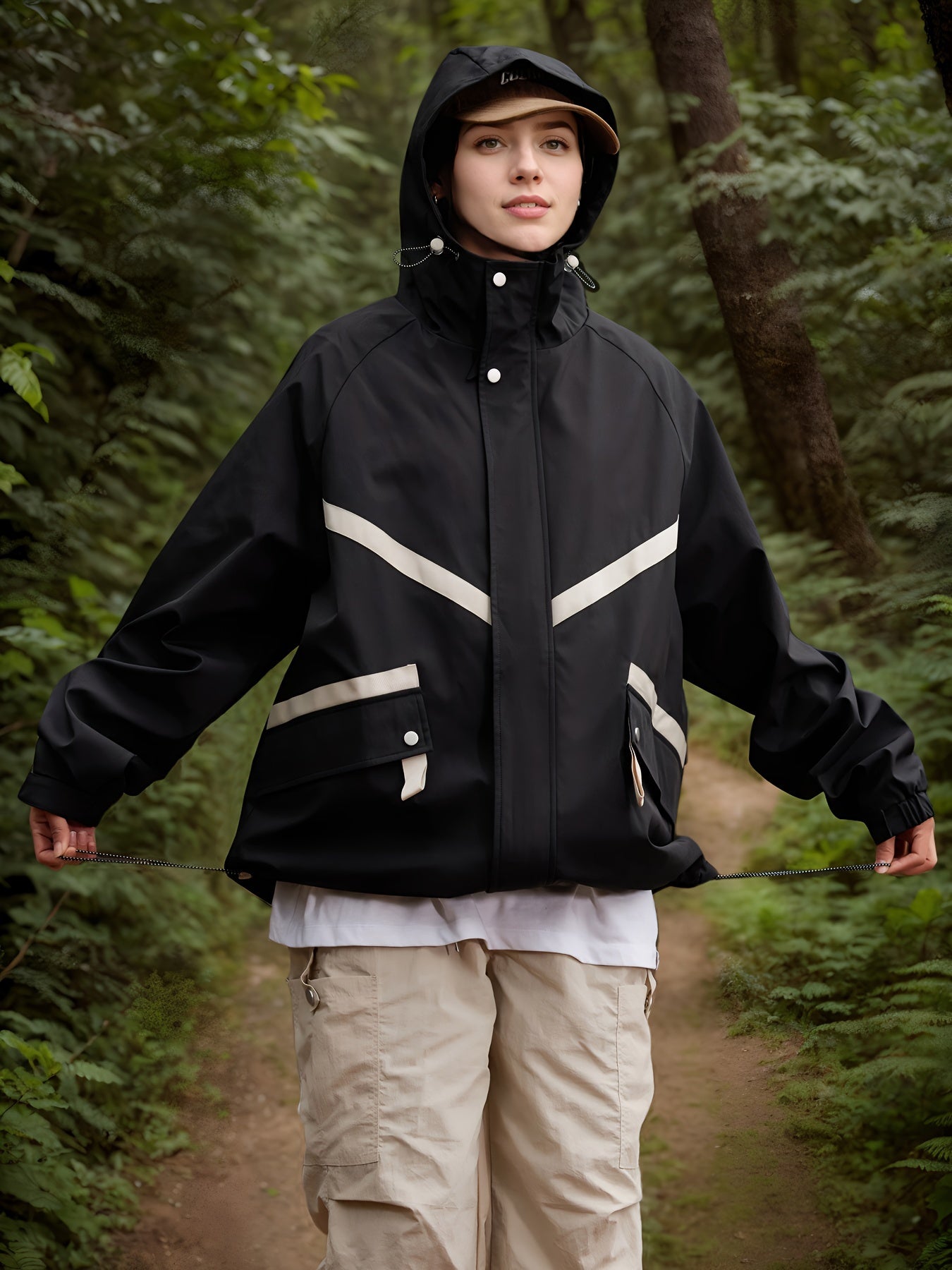 Women's Autumn/Fall Long Sleeve Hooded Jacket - Lightweight, Waterproof And Windproof Raincoat Color Block Sports Windbreaker, Perfect For Outdoor Activities