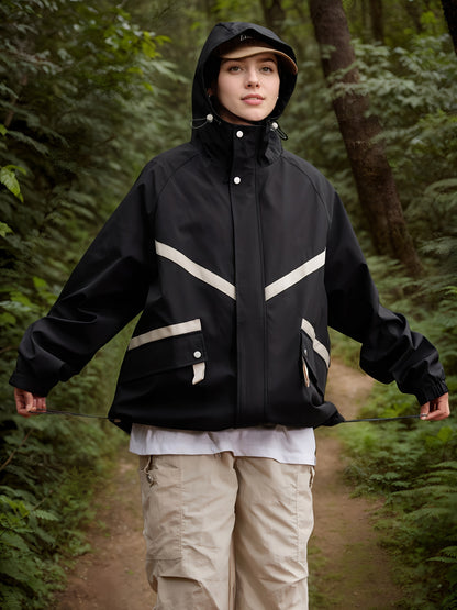 Women's Autumn/Fall Long Sleeve Hooded Jacket - Lightweight, Waterproof And Windproof Raincoat Color Block Sports Windbreaker, Perfect For Outdoor Activities