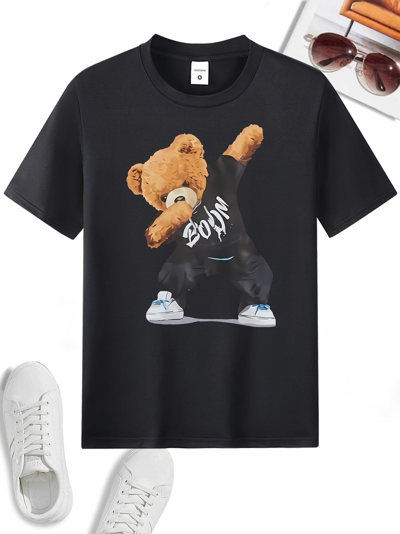 「lovevop」Men's Teddy Bear Dab Trendy Casual Round Neck Short Sleeve T-shirt For Spring And Summer