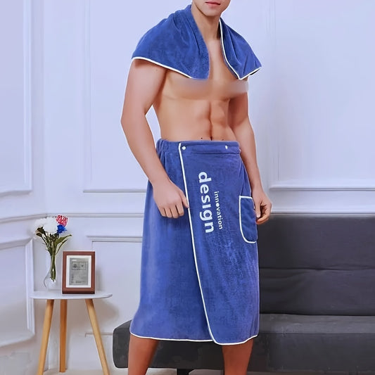 Two-piece Set Men's Bath Towel Home Use Coral Velvet Absorbent Can Be Worn Or Wrapped Towel Beach Towel Camping Towel
