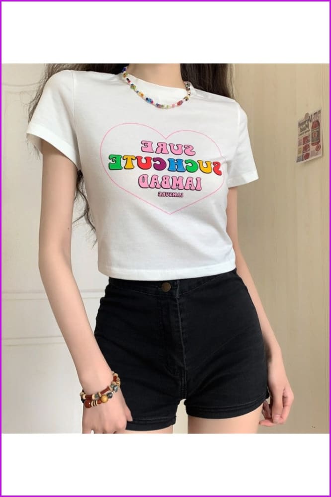 lovevop Candy Letter Print Heart Women's Short Crop T-Shirt FW7711