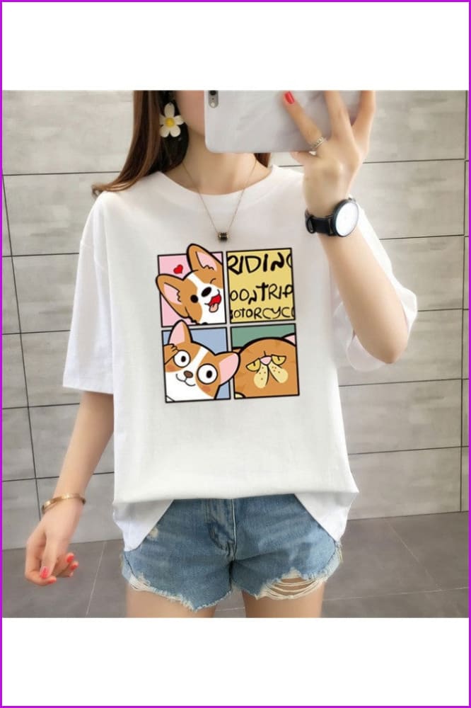 lovevop Cartoon Printed Mid-length Women's Loose T-Shirt FW8210