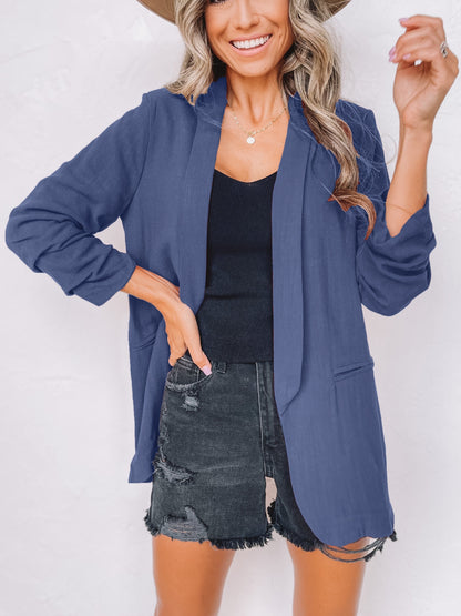 「lovevop」Solid Lapel Blazer Jacket, Casual Long Sleeve Office Work Outerwear, Women's Clothing