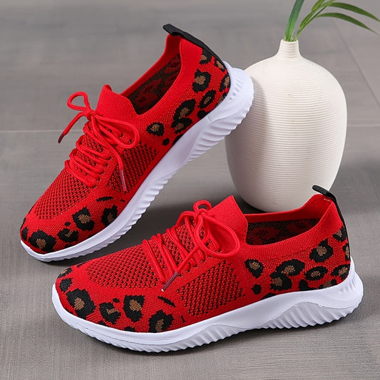 「lovevop」Women's Breathable & Lightweight Sneakers, Leopard Pattern Lace-up Running Shoes, Women's Footwear