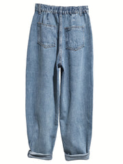 「lovevop」Roll Up Hem Mid Waist Harem Jeans, Slash Pockets Street Causal Style Loose Denim Pants, Women's Denim Jeans & Clothing