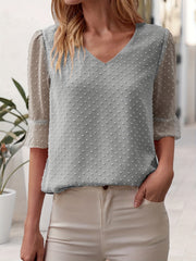 「lovevop」V-neck Loose Chiffon Shirt, Casual 3/4 Long Sleeve Fashion Blouses Tops, Women's Clothing