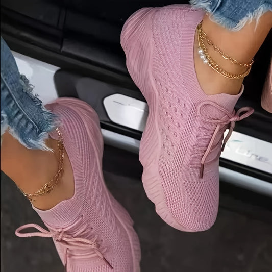 「lovevop」Women's Lightweight Mesh Sneakers, Low Top Lace Up Solid Color Casual Shoes, Women's Breathable Shoes