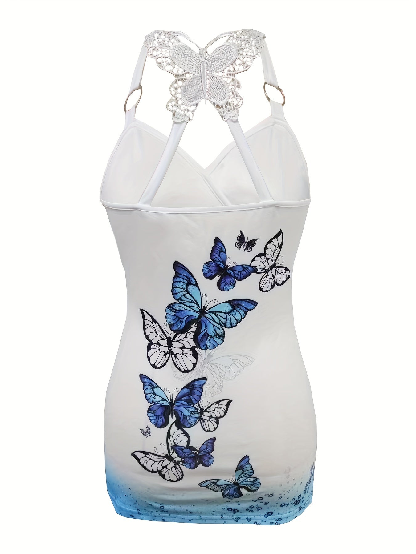 Vibrant Butterfly Print Two-Piece Set - V-Neck Tank Top & Wide Leg Pants Outfit - Micro Elasticity, Polyester, Random Printing, Casual Style for Spring/Summer