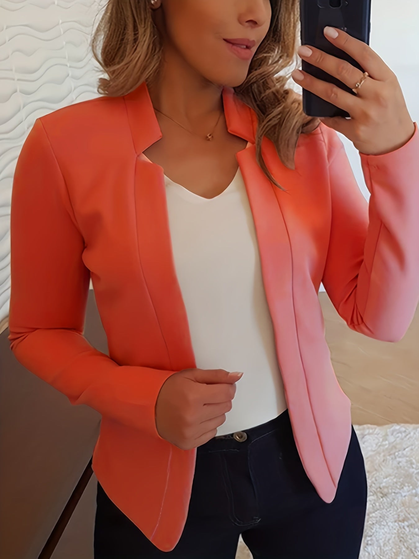 「lovevop」Solid Split Open Front Blazer, Elegant Long Sleeve Blazer, Elegant & Stylish Tops For Office & Work, Women's Clothing