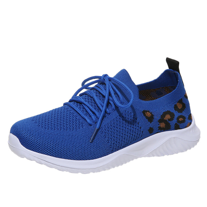 「lovevop」Women's Casual Sneakers, Flying Woven Leopard Pattern Breathable Lace-up Running Shoes, Women's Footwear