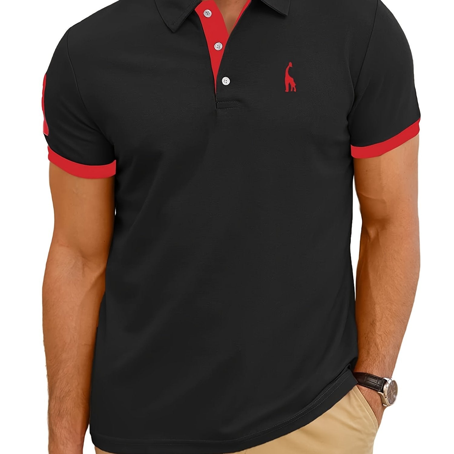 「lovevop」Men's Casual Slim Fit Embroidered Striped Polo Shirt