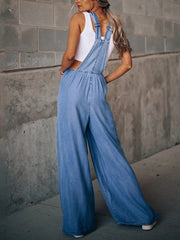 Lovevop-Loose Side Pocket Sleeveless Denim Jumpsuits, Casual Adjustable Shoulder Strap Denim Suspenders Trousers, Women's Denim Jeans & Clothing