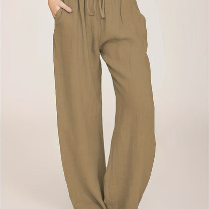 「lovevop」Drawstring Wide Leg Pants, Solid Loose Palazzo Pants, Casual Every Day Pants, Women's Clothing