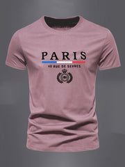 「lovevop」Men's "PARIS" Print Short Sleeve Casual Crew Neck T-Shirt, Breathable Tee For Spring Summer Sports