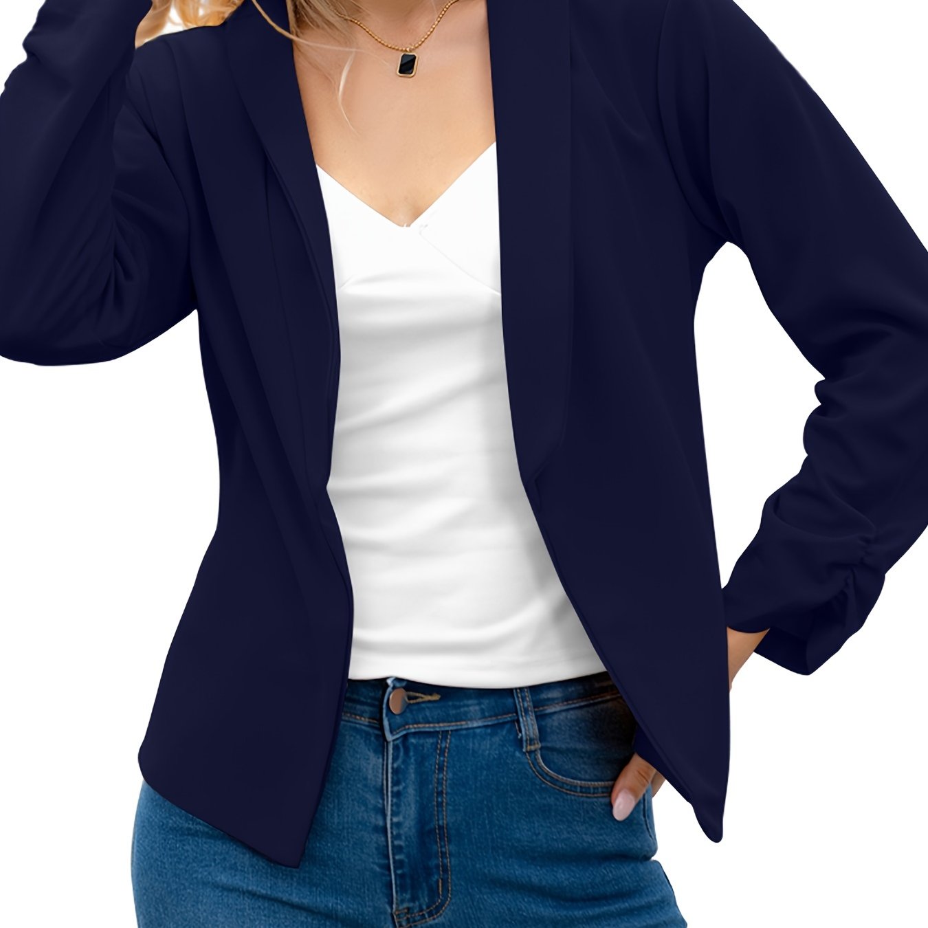 「lovevop」Elegant Solid Long Sleeve Blazer, Open Front Lapel Blazer, Elegant & Stylish Tops For Office & Work, Women's Clothing