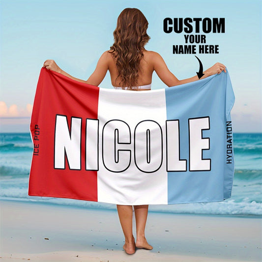 Custom Name Beach Towel - Personalized Polyester Bath & Pool Towel, Perfect for Vacation Gifts & Holiday Presents