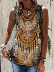 「lovevop」Ethnic Aztec Print Round Neck Tank Top, Vintage Loose Fashion Sleeveless Summer Vest Tank Top, Women's Clothing