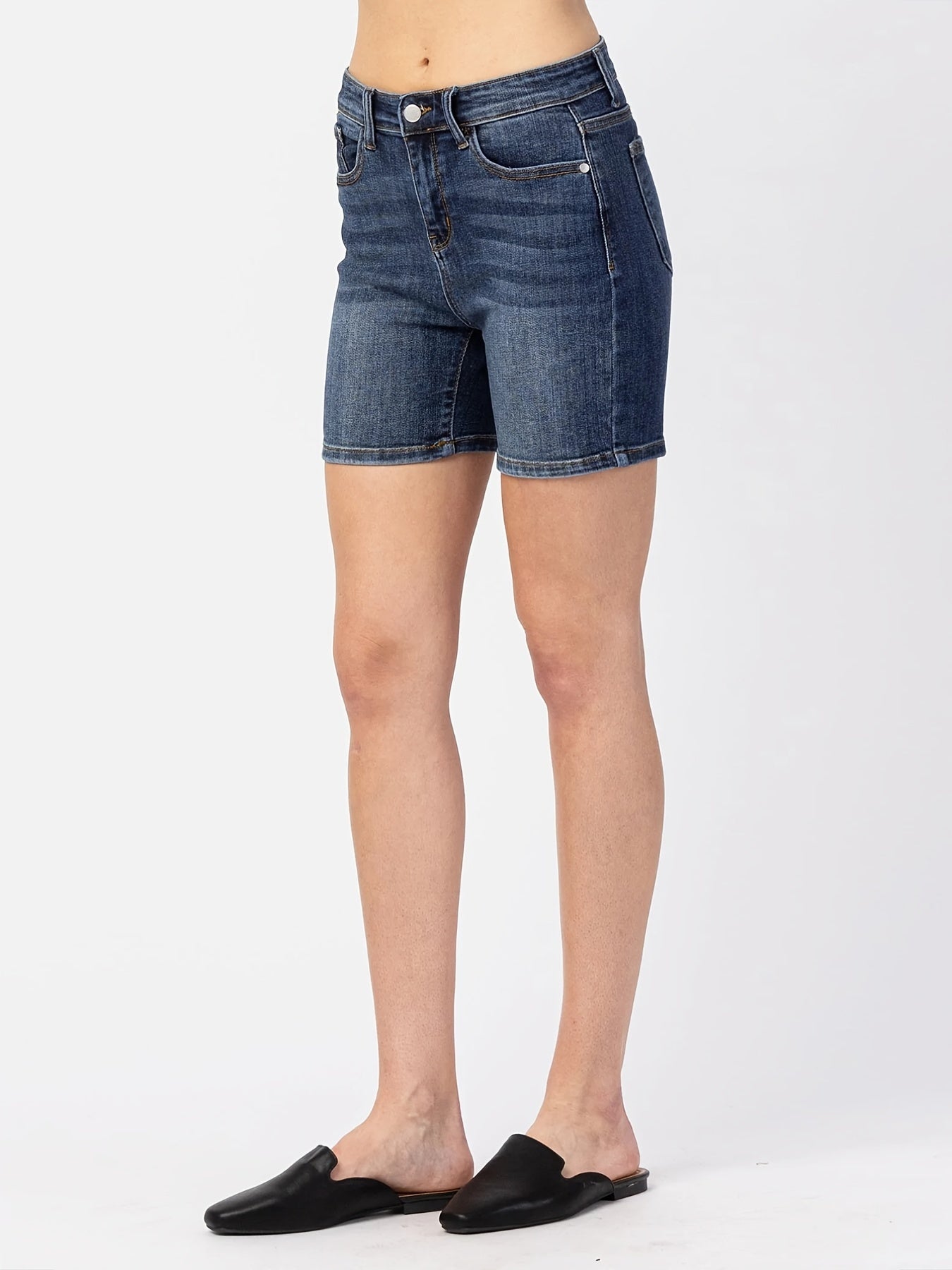 「lovevop」Light Blue Short Denim Pants, Slim Fit Slash Pockets High-Stretch Denim Shorts, Women's Denim Jeans & Clothing