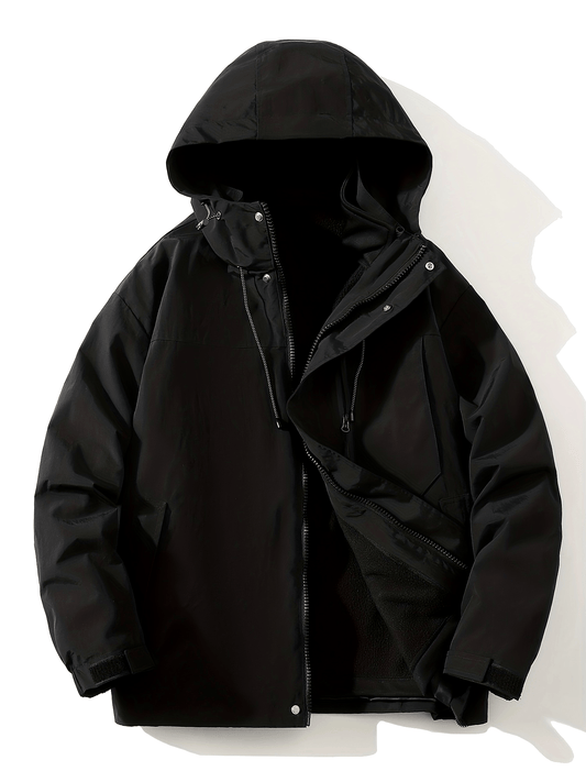 2-in-1 Autumn And Winter Outdoor Sports Jacket, Solid Color Fleece Lined Hooded Jacket, Women's Clothing