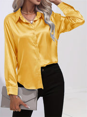 「lovevop」Solid Smoothly Shirt, Elegant Button Front Turn Down Collar Long Sleeve Shirt, Women's Clothing