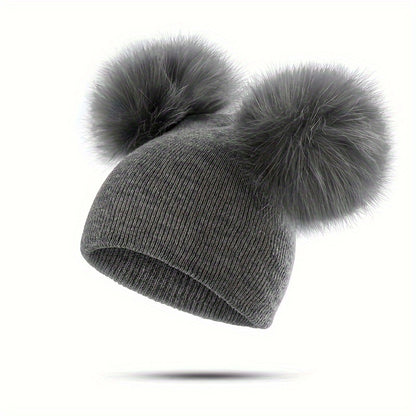 Thermal Double Ball Beanie Hat - Soft, Breathable, Windproof, and Warm Knitted Hat for Outdoor Sports and Skiing - Ultimate Cold Weather Accessory