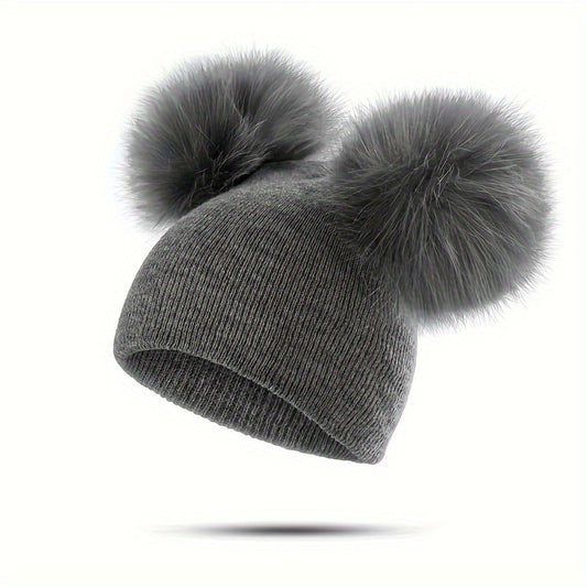 Thermal Double Ball Beanie Hat - Soft, Breathable, Windproof, and Warm Knitted Hat for Outdoor Sports and Skiing - Ultimate Cold Weather Accessory
