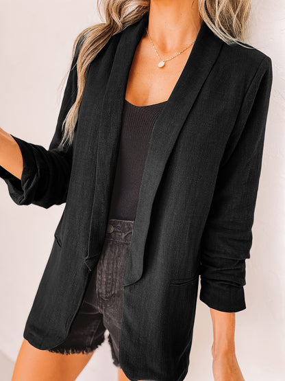 「lovevop」Solid Lapel Blazer Jacket, Casual Long Sleeve Office Work Outerwear, Women's Clothing