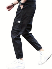 「lovevop」Men's Drawstring Flap Pocket Cargo Pants, Trendy Jogger Pants