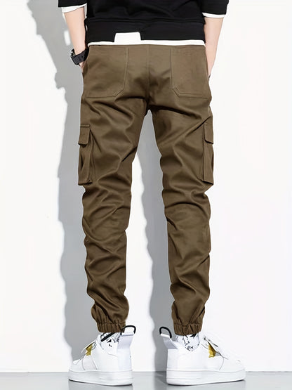 「lovevop」Men's Drawstring Flap Pocket Cargo Pants, Trendy Jogger Pants