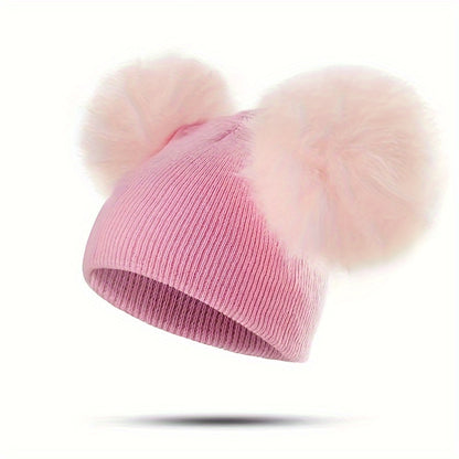 Thermal Double Ball Beanie Hat - Soft, Breathable, Windproof, and Warm Knitted Hat for Outdoor Sports and Skiing - Ultimate Cold Weather Accessory