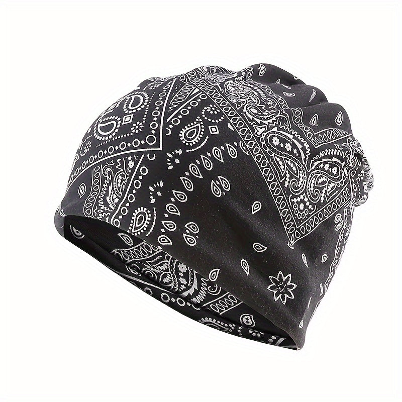 4pcs/set Classic Vintage Paisley Print Unisex Slouchy Beanie - Skullies & Beanies with Elastic Warm Lightweight Design, Perfect for Women & Men - Hip Hop Baggy Hat for Casual Wear