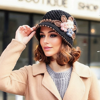 Elegant Floral Crochet Bucket Hat - Soft, Lightweight, Warm, and Breathable Fisherman Cap for Women - Perfect for Autumn and Winter Seasons