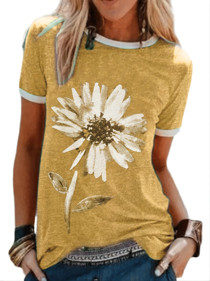 「lovevop」Floral Print Crew Neck T-shirt, Loose Casual Short Sleeve Fashion Summer T-Shirts Tops, Women's Clothing