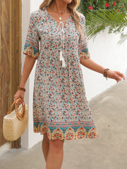 「lovevop」Floral Print V Neck Dress, Casual Short Sleeve Dress For Spring & Summer, Women's Clothing