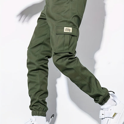 「lovevop」Men's Drawstring Flap Pocket Cargo Pants, Trendy Jogger Pants