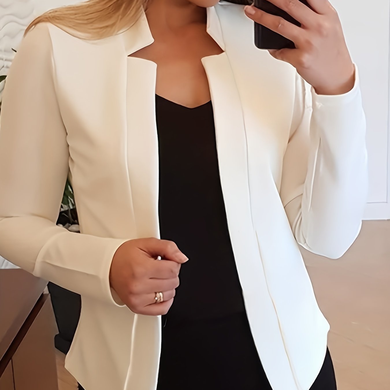 「lovevop」Solid Split Open Front Blazer, Elegant Long Sleeve Blazer, Elegant & Stylish Tops For Office & Work, Women's Clothing