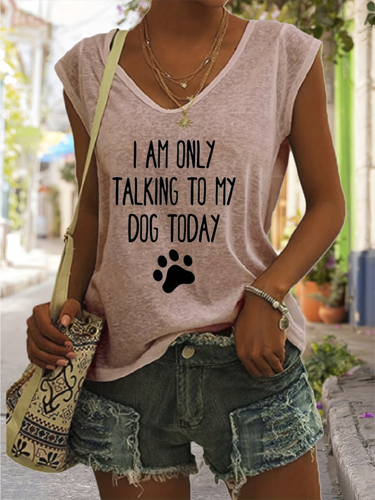 「lovevop」Only Talk To My Dog Print Tank Top, Sleeveless Casual Top For Spring & Summer, Women's Clothing