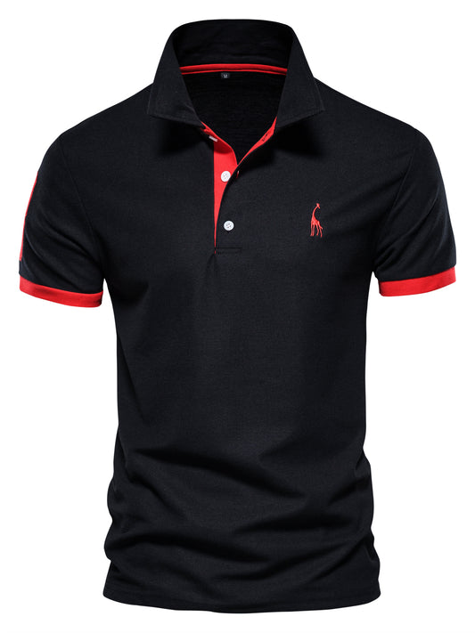 「lovevop」Men's Casual Slim Fit Embroidered Striped Polo Shirt