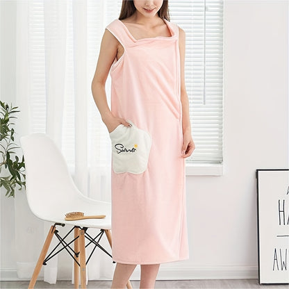 1pc Plush Quick-Drying Spa Bathrobe with Pocket - Bath Towels for Women with Thick Straps, Absorbent, Comfortable, Soft Wrap Towel for Home, Bathroom, Sauna, and Daily Use - Luxurious Bathroom Accessories for Relaxation