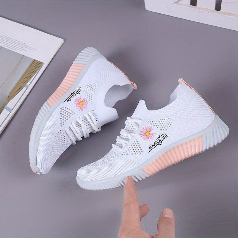 「lovevop」Women's Daisy Knitted Sock Sneakers, Breathable & Comfortable Lace Up Sports Shoes, Casual Running Walking Sneakers