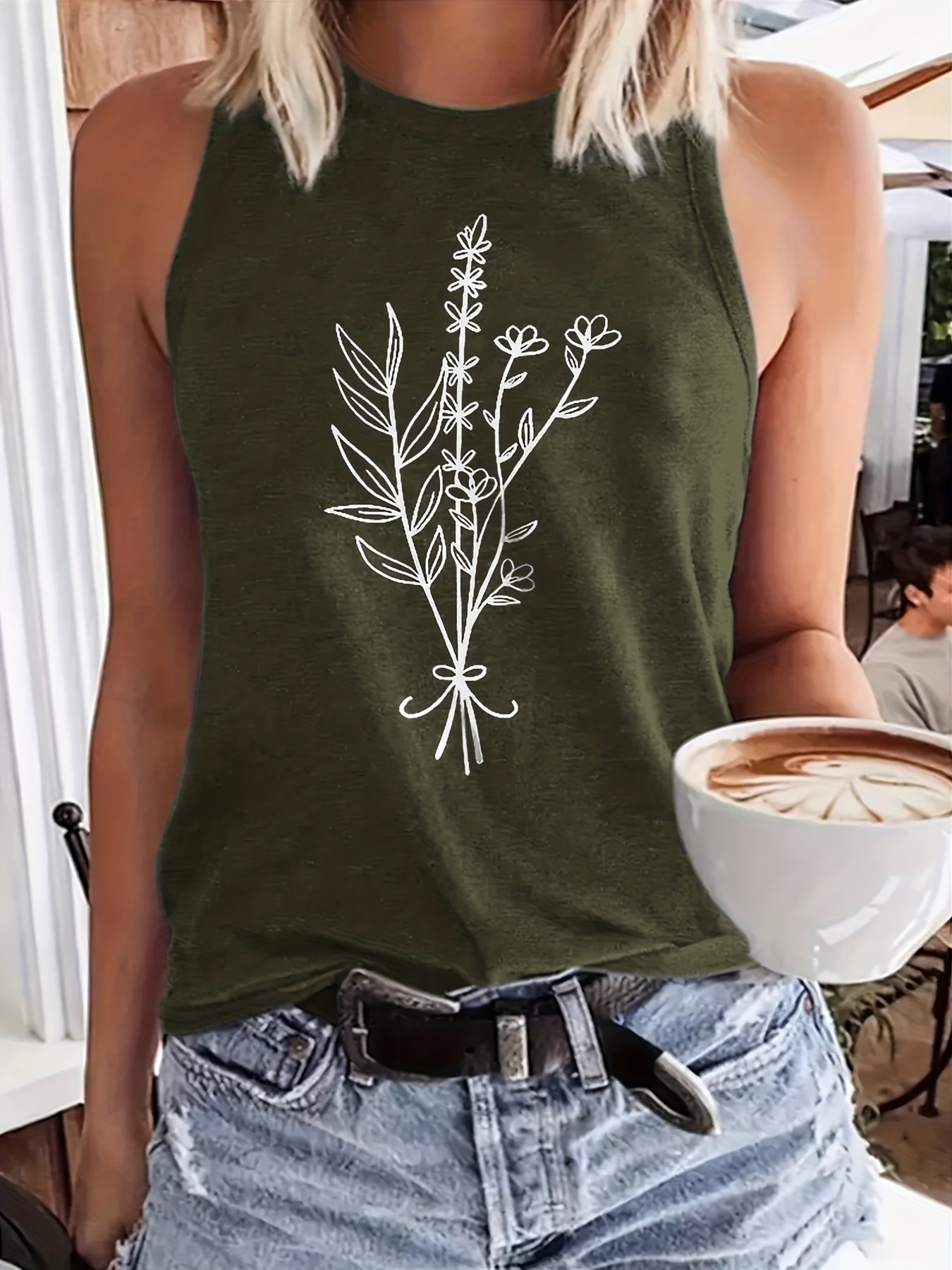 「lovevop」Floral Print Round Neck Tank Top, Casual Loose Fashion Sleeveless Vest Tank Top, Women's Clothing