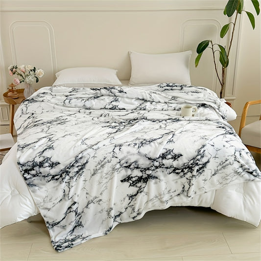 1pc Ultra-Soft Marble Print Flannel Blanket - Luxurious, Cozy, and Versatile for Travel, Sofa, Bed, and Office Use - Perfect Gift for Boys, Girls, and Adults of All Ages - Ideal for All Seasons and Occasions