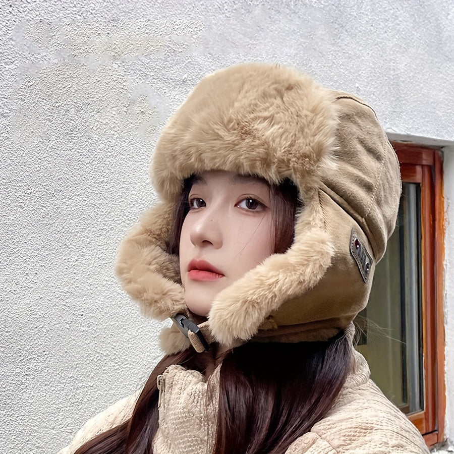 Winter Sports Bomber Hat Unisex - Polyester 100% Warm Earflap Pilot Cap with Buckle Closure, Lightweight, Non-Stretch, Knitted Craftsmanship, No Power Needed