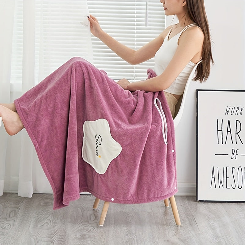 1pc Plush Quick-Drying Spa Bathrobe with Pocket - Bath Towels for Women with Thick Straps, Absorbent, Comfortable, Soft Wrap Towel for Home, Bathroom, Sauna, and Daily Use - Luxurious Bathroom Accessories for Relaxation